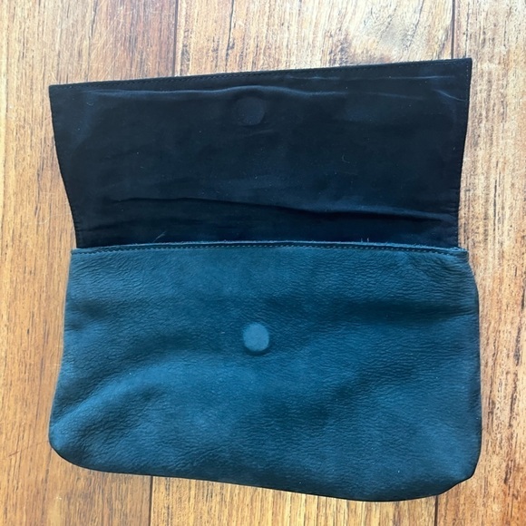 Genuine Leather Gold Metallic Detailed Clutch Wallet Purse Night Out Bag - Picture 3 of 6